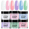 Picture of AZUREBEAUTY Dip Powder Nail Set, Clear Pink Coral Violet Blue Green Pastel Shades with Sparkling Aluminum Foil, 6 Colors Dipping Powder Starter Kit Nail Art Manicure Salon, No Need Nail Lamp Cured