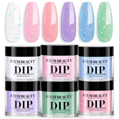Picture of AZUREBEAUTY Dip Powder Nail Set, Clear Pink Coral Violet Blue Green Pastel Shades with Sparkling Aluminum Foil, 6 Colors Dipping Powder Starter Kit Nail Art Manicure Salon, No Need Nail Lamp Cured