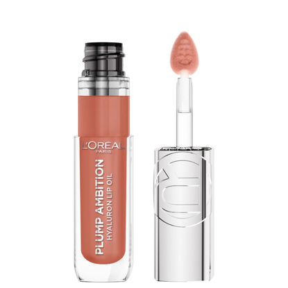 Picture of L'Oreal Paris Paradise Plump Ambition Hyaluron Lip Oil, 24 HR Lip Care with Hyaluronic Acid, Volumizing Lip Makeup with Glass-Like Shine, Latte Glace 641, 0.16 Fl Oz