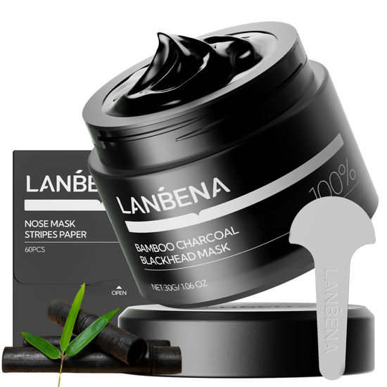 Picture of LANBENA Upgraded 2.0 Bamboo Charcoal Blackhead Remover Mask - 60 Nose Strips, Peel off & Purify Pores, Deep Cleanse for All Skin Types