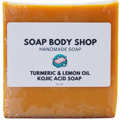 Picture of Turmeric & Lemon Oil Kojic Acid Soap, Dark Spot Remover For Face, Kojic Acid Soap For Hyperpigmentation, Even Complexion Soap, Fade Scars, Acne Scar, Turmeric Soap Bar, Handmade, 3.5 Ounces