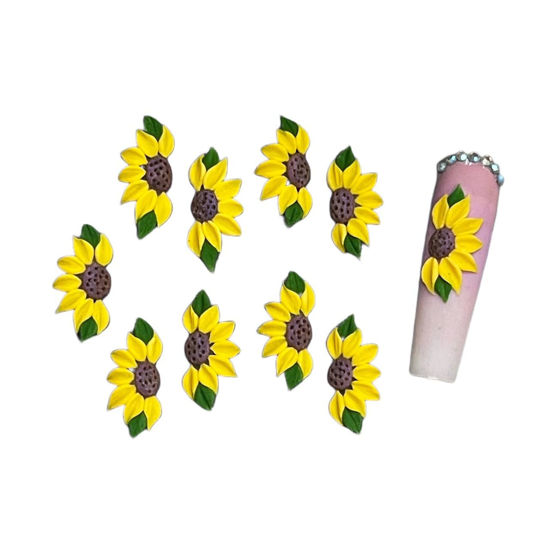 Picture of Set 10Pcs 3D Sunflowers Flower -Nail Art Charms Handmade by Acrylic Powder Design Floral Salon Decor,3D -Flowers -Nails -Charms For Women Girls (Half Sunflower 1# 10PCs)