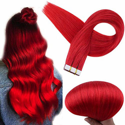 Picture of [Promotion]Full Shine Tape In Hair Extensions #Red Remy Human Hair Seamless Extensions Dyed Brazilian Straight Hair 25G Pu Tape Hair Extensions Used For Cosplay And Festival Party