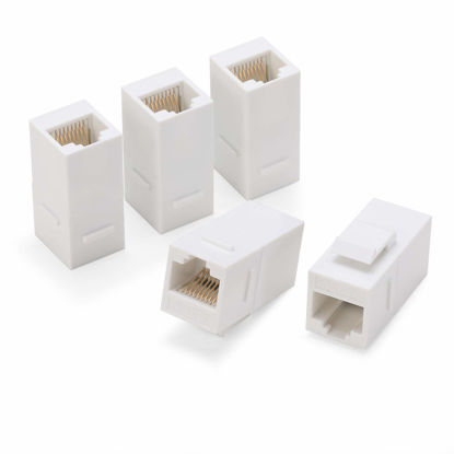 Picture of Rapink RJ45 Coupler Inline Adapter Keystone, Female to Female Network Connector 5 Pack for Ethernet Cat6/Cat5e/Cat5 Cable Extender with Gold Plated White