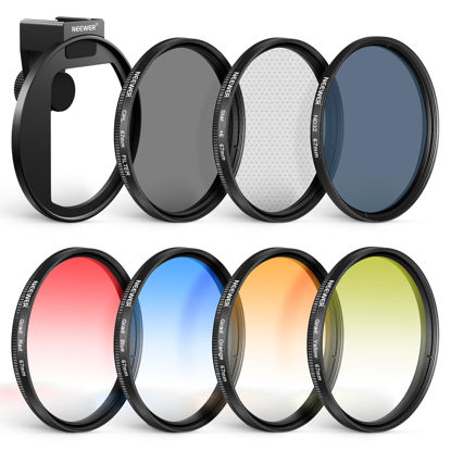 Picture of NEEWER Clip On 67mm Phone ND Filter Kit, Upgraded Lens Clip Cold Shoe Mount/Locking Knob, CPL/ND32/6 Point Star/4 Graduated Color Filter Compatible with iPhone 16 15 Pro Max Plus 14 13 Samsung S23 S24