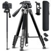 Picture of CAMBOFOTO 73" Camera Tripod and Monopod, Professional Aluminum Tripod Stand for Mirrorless Camera/DSLR/Cell Phone/Camcorder/GoPro, with Phone Holder and Travel Bag (Black)