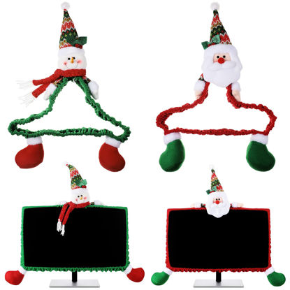 Picture of 2 Pcs Christmas Computer Monitor Cover Christmas Computer Monitor Border Cover Santa Christmas Computer Decorations Snowman Computer Screen Cover Elastic Laptop Computer Cover for Home Office Computer