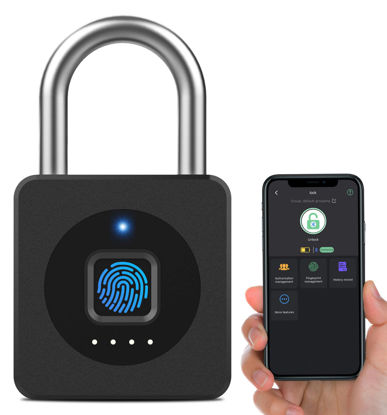 Picture of eLinkSmart Fingerprint Gym Locker Lock, Keyless Biometric Padlock, Weatherproof Electronic Digital Bluetooth App Smart Combo Pad Lock for Outdoor Fence Gate School Locker Storage Pool Shed - Black