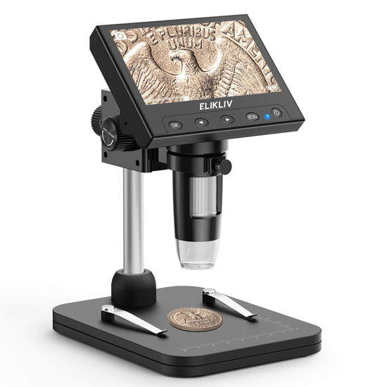 Picture of Elikliv Coin Microscope, 4.3'' LCD Digital Microscope 1000x, Coin Magnifier with 8 Adjustable LED Lights, PC View Compatible with Windows/Mac, EDM4B, Black