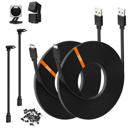 Picture of 2-Pack 20ft Power Extension Cable Compatible with Wyze Cam v4,Wyze Cam Pan v3,Wyze OG,Wyze Cam v3 and v3 Pro Security Cameras - 6m Long Flat USB to Micro USB Charging Cord with L-Shaped Adapter, Black