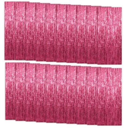 Picture of 20 Pack Foil Curtain Backdrop Pink Metallic Tinsel Foil Fringe Curtains Photo Booth Props for Birthday Wedding Engagement Baby Shower Bachelorette Christmas Holiday Celebration Party Decorations