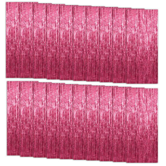Picture of 20 Pack Foil Curtain Backdrop Pink Metallic Tinsel Foil Fringe Curtains Photo Booth Props for Birthday Wedding Engagement Baby Shower Bachelorette Christmas Holiday Celebration Party Decorations