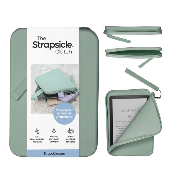 Picture of Strapsicle Silicone Clutch for Kindle & E-Readers - Multi-Purpose Bag for Phone, Wallet & Keys - Fits 6'' Kindles, Kobos, Nook, 6.8" Paperwhite, iPad Mini 6 - Anti-Dust Coating - Sage