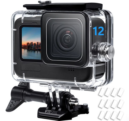 Picture of FitStill 196FT/60M Waterproof Case for Go Pro Hero 12 Hero 11 Hero 10 Hero 9 Black,Protective Underwater Diving Housing for Hero12/11/10/9 Black Action Camera Accessories Kit