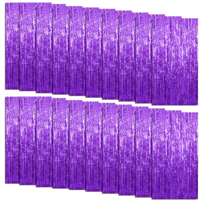 Picture of 20 Pack Foil Curtain Backdrop Purple Metallic Tinsel Foil Fringe Curtains Photo Booth Props for Birthday Wedding Engagement Baby Shower Bachelorette Christmas Holiday Celebration Party Decorations