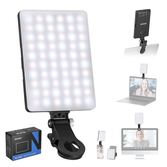 Picture of NEEWER Basic Selfie Light with Front & Back Phone Clip, 60 LED 2000mAh Rechargeable CRI 95+, 3 Light Modes, Portable Clip on Light for Phone/Tablet/Laptop, Zoom Call TikTok Video Fill Light - NL-60AI