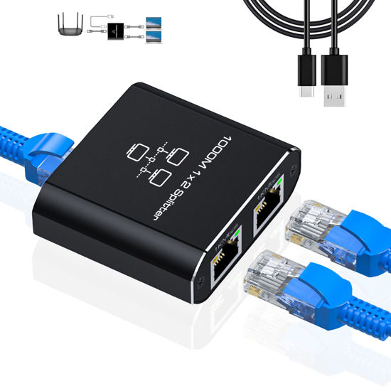 Picture of LIEZHUA Gigabit Ethernet Splitter 1 to 2 - Network Splitter with USB Power Cable, RJ45 Internet Splitter Adapter 1000Mbps High Speed for Cat 5/5e/6/7/8 Cable [2 Devices Networked Simultaneously]