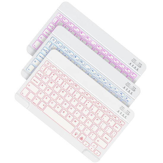 Picture of OMOTON Bluetooth Keyboard, Wireless Rechargeable Keyboard for iPad, iPad Pro, iPad Mini, iPad Air with Illuminated LED (White)