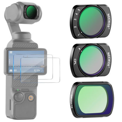 Picture of NEEWER Magnetic Variable ND2-32&1/4 Black Diffusion&CPL Filter Set Compatible with DJI Osmo Pocket 3 Creator Combo Accessories, Neutral Density Polarizing Pro Mist Effect Filters, 2 Screen Protectors