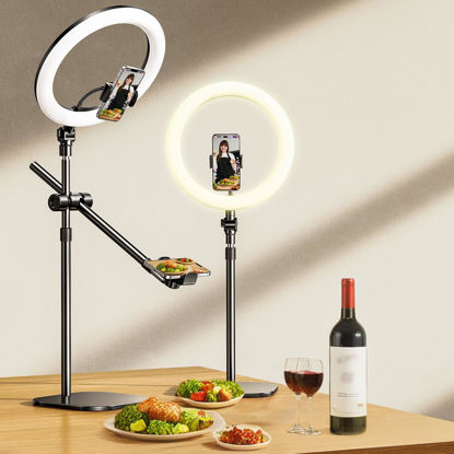 Picture of Overhead Phone Mount,Overhead Camera Mount Stand[Anti-Shaking] with 10.5" Ring Light,Desk Stand for iPhone with Ring Light for Video Recording,Zoom Meeting,YouTube,TikTok