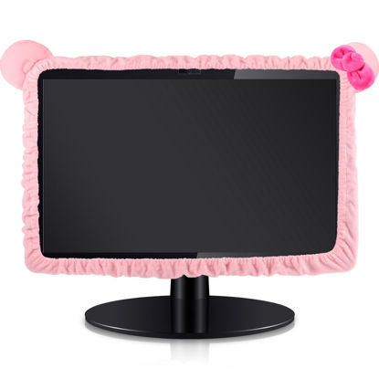 Picture of Remagr 1 Pcs 20''-29'' Kawaii Computer Monitor Cover with Cat Ear Design, Furry Cute Pink Monitor Dust Cover Protector Lovely Monitor Accessories Laptop TV LCD Screen Monitor Decoration for Tablet