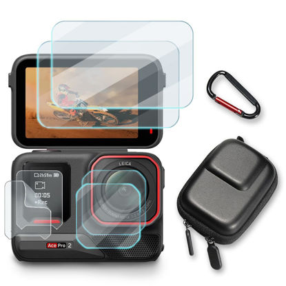 Picture of HUADU Screen Protector Compatible for Insta360 Ace Pro 2 Camera,Tempered Glass Film Anti Scratch High Definition Full Coverage and Hard Shell Travel Storage Carrying Case