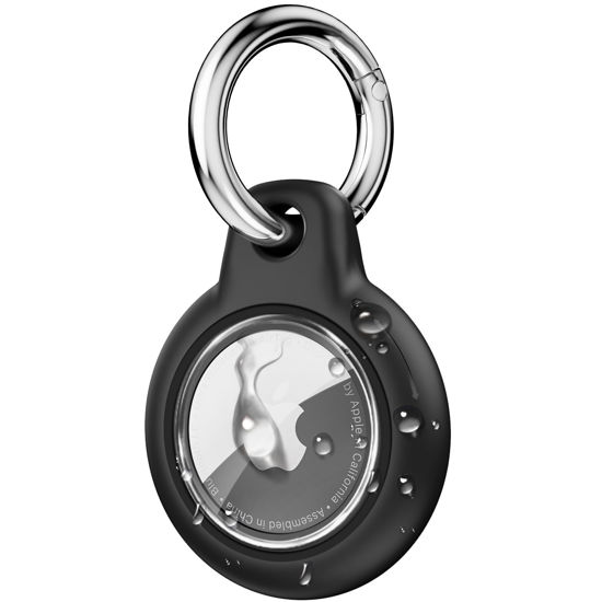 Picture of Upgrade Waterproof Airtag Holder with Apple Airtag Keychain, Hard PC Air Tag Case, Anti-Scratch and Shock Air tag Holder, Airtags Accessories for Apple Tag Holder, Cover for Dog,Car Key,Luggage-Black