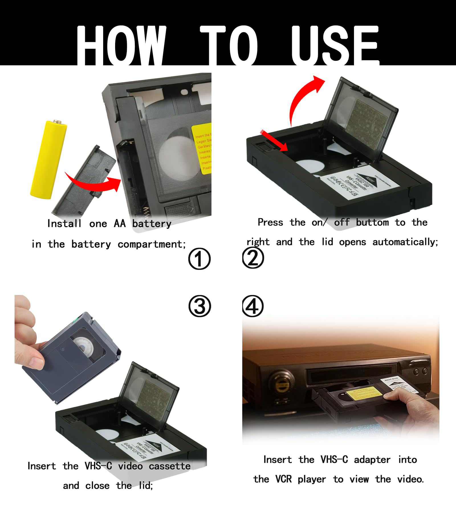 VHS C To VHS Cassette Adapter, Motorized Video Tape Conversion For Camcorders Easy 1 Button Operate Home Video Transfer I4878633434