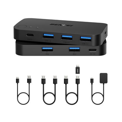 Picture of USB 3.0 Switch, USB Switcher 2 Computers Share 3*USB 3.0 and 1*USB C with Remote Control for PC Mouse Keyboard Printer Scanner, USB KVM Switch Selector Compatible with Windows, Mac, Linux