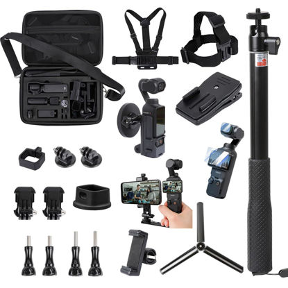 Picture of PellKing 21 in 1 Accessories Kit for OSMO Pocket 3,Including Hard Shell case,Mangetic Mount,Desktop Base Mount,Selfie Stick,Tripod,Chest Mount,Mobile Phone Holder,Screen Protector,Backpack Clip