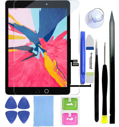 Picture of for iPad 9 9th Generation Screen Replacement kit 2021 10.2 Inch Digitizer Touch Screen Glass A2602 A2603 A2604 A2605 Pre-Installed Home Button Screen Protector Repair Tools kit in Black (Without LCD)
