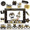 Picture of 2025 New Years Photo Booth Props,New Years Eve Party Supplies 2025 Black Gold New Year Photo Booth Props with Photo Frame for New Years Eve Party Decorations