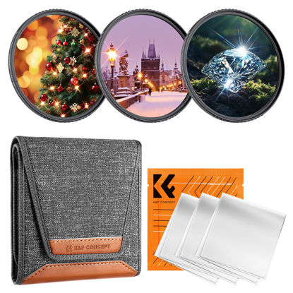 Picture of K&F Concept 62mm Star Filters Kit (3pcs) 4 Points 6 Points 8 Points Cross Screen Starburst Filters Set -18 Layer Coating Ultra Slim Optical Glass Camera Lens Filter with 3 Cleaning Cloth