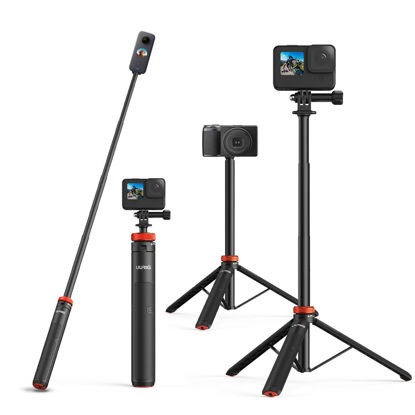 Picture of UURig Telescopic Selfie Stick Long with Tripod, Waterproof Hand Grip, for Insta360 GoPro Hero 10 9 8 7 6 5 4 3 2, Fusion, Max, Session, AKASO, SJCAM, DJI OSMO GoPro