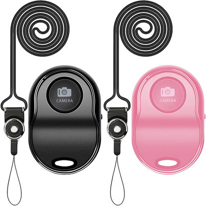 Picture of [Upgraded] Bluetooth Remote Shutter for iPhone & Android Camera Wireless Remote Control Selfie Button for iPad iPod Tablet, HD Selfie Clicker for Photos & Videos (Pink & Black)