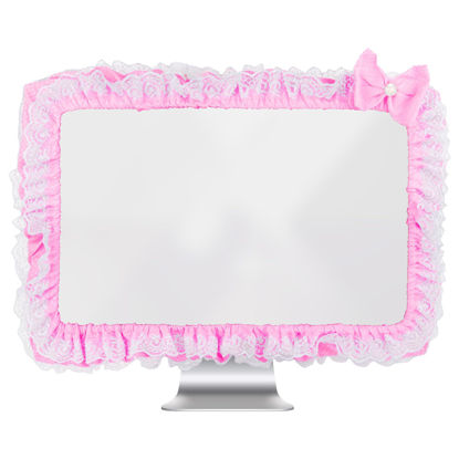 Picture of Kingshion 23"-27" Lovely Cute Computer Monitor Cover with Lovely Cute Elastic Pen Pocket Bow-knot TV LCD Screen Monitor Decoration Dust Cover Protector, Lace Fabric, Pink