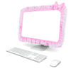 Picture of Kingshion 23"-27" Lovely Cute Computer Monitor Cover with Lovely Cute Elastic Pen Pocket Bow-knot TV LCD Screen Monitor Decoration Dust Cover Protector, Lace Fabric, Pink