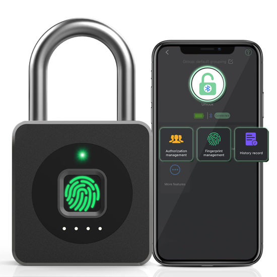 Picture of Pothunder Fingerprint Padlock, Fingerprint Lock with APP, Padlock with Keyless Biometric, Smart Padlock Waterproof Suitable for Gym, Locker, Gates, Fence and Storage
