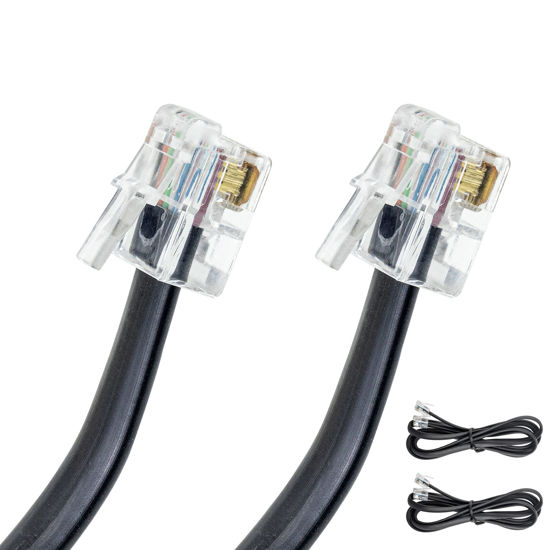 Picture of Volcora [2 Pack 5 Feet RJ11 / RJ12 Data Cable - Heavy Duty 6-Pins High-Speed Extension for Cash Register Drawer, Telephone, Modem, Fax, Printers, and More - Drawer Cable for Voice and Data