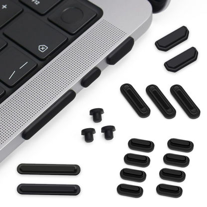 Picture of ProElife 21 Pcs Anti Dust Dirt Plug Cups Set for 2024-2021 MacBook Pro 14.2 inch 16.2 inch M4 M3 M2 M1 Pro/Max (A3112/A3185/A3401/A3186/A3403) Accessory Silicone Anti Dirt Protective Cover (Black)