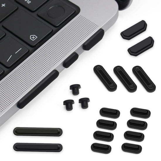 Picture of ProElife 21 Pcs Anti Dust Dirt Plug Cups Set for 2024-2021 MacBook Pro 14.2 inch 16.2 inch M4 M3 M2 M1 Pro/Max (A3112/A3185/A3401/A3186/A3403) Accessory Silicone Anti Dirt Protective Cover (Black)