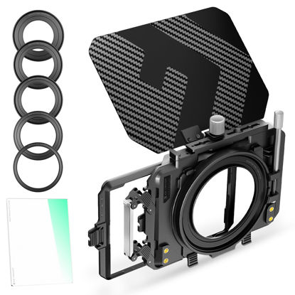 Picture of K&F Concept Mini Matte Box +Black Mist 1/4 Filter Kit, DSLR Camera Matte Box with Carbon Fiber Top Flag Square Filters Trays with 67/72/77/82/95mm Adapter Rings, for 4x5.65 Square UV ND Filter