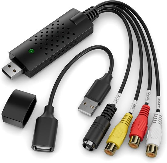 Picture of VIXLW Video Capture Card, RCA to USB Video Capture Device, USB 2.0 VHS to Digital Converter, VCR to Video Converter, Convert VCR to Digital from VCR VHS Mini DV Hi8 DVD for MAC/PC
