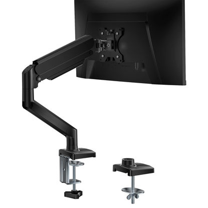 Picture of WALI Single Monitor Mount, Gas Spring Monitor Arm for 17-34 inch Screens, Adjustable Computer Monitor Stand up to 26.4lbs, with Clamp and Grommet Base, Mounting Holes 75 and 100mm (GSMP001N), Black