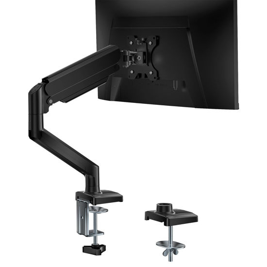 Picture of WALI Single Monitor Mount, Gas Spring Monitor Arm for 17-34 inch Screens, Adjustable Computer Monitor Stand up to 26.4lbs, with Clamp and Grommet Base, Mounting Holes 75 and 100mm (GSMP001N), Black