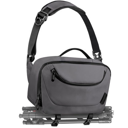 Picture of TAAOKA Camera Sling Bag,Travel Waterproof Camera Case with Tripod Holder,DSLR/SLR/Mirrorless Small Camera Bags Crossbody for photographers (Grey)