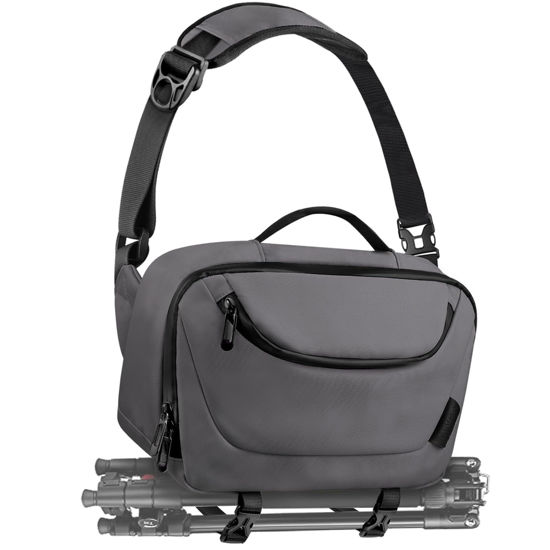 Picture of TAAOKA Camera Sling Bag,Travel Waterproof Camera Case with Tripod Holder,DSLR/SLR/Mirrorless Small Camera Bags Crossbody for photographers (Grey)