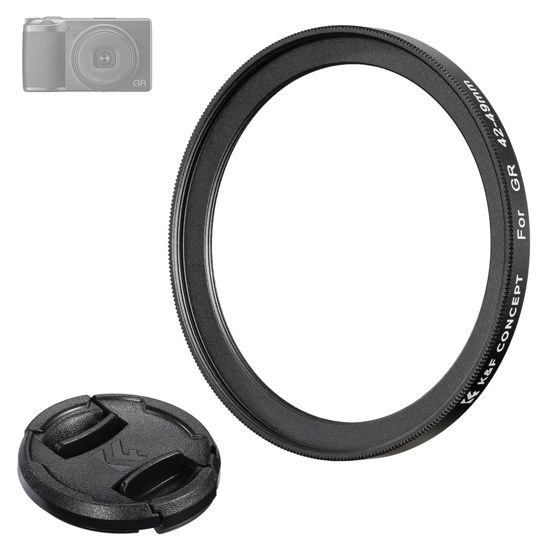 Picture of K&F Concept 42-49mm Filter Adapter Ring for Ricoh GR with 49mm Lens Cap Aluminum Alloy Threaded Filter Lens Adapter Ring for Ricoh GR2 GR3 GR3X for RX100