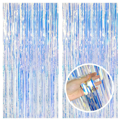 Picture of 2 Pack Iridescent Party Backdrop Decorations Tinsel Curtain Birthday Decorations Foil Fringe Photo Booth Streamer Backdrop Iridescent Theme Christmas Bachelorette Graduation Party Decorations