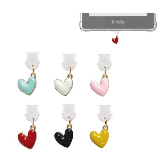 Picture of spansee Heart Shape Dust Plug Charm Compatible with Kindle Paperwhite 2021 Released,Type C/USB C Dust Plug,Set of 6